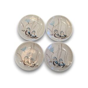 Vintage MCM Red Wing Pottery Bob White Quail Lot 4 Dessert Plates 6.75''